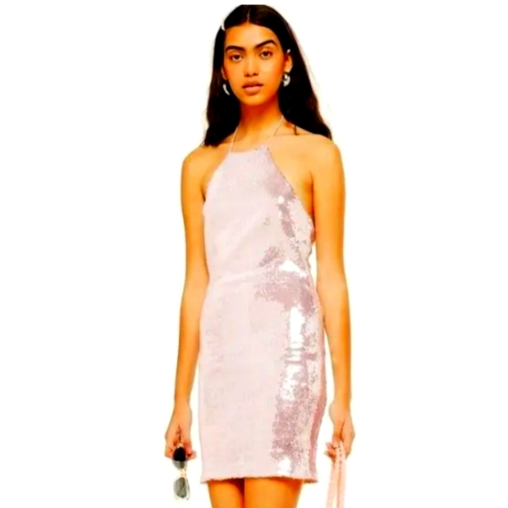 Topshop Sequin Halter Neck Mini Dress size 4 pink